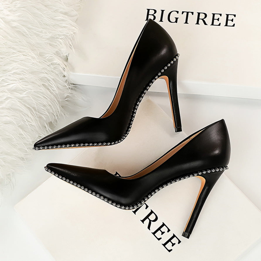 Sexy Nightclubs Thinner High Heels Women Shoes Stiletto Heel Shallow Mouth Pointed Rivets Pumps