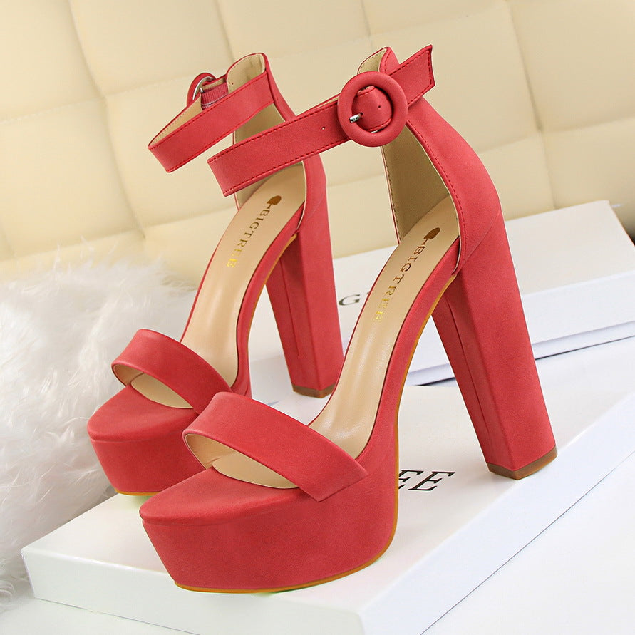 Chunky Heel Super Slimming High Heels Sexy Nightclub Women Shoes Waterproof Platform Open Toe Belt Buckle Sandals