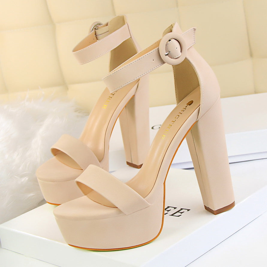 Chunky Heel Super Slimming High Heels Sexy Nightclub Women Shoes Waterproof Platform Open Toe Belt Buckle Sandals