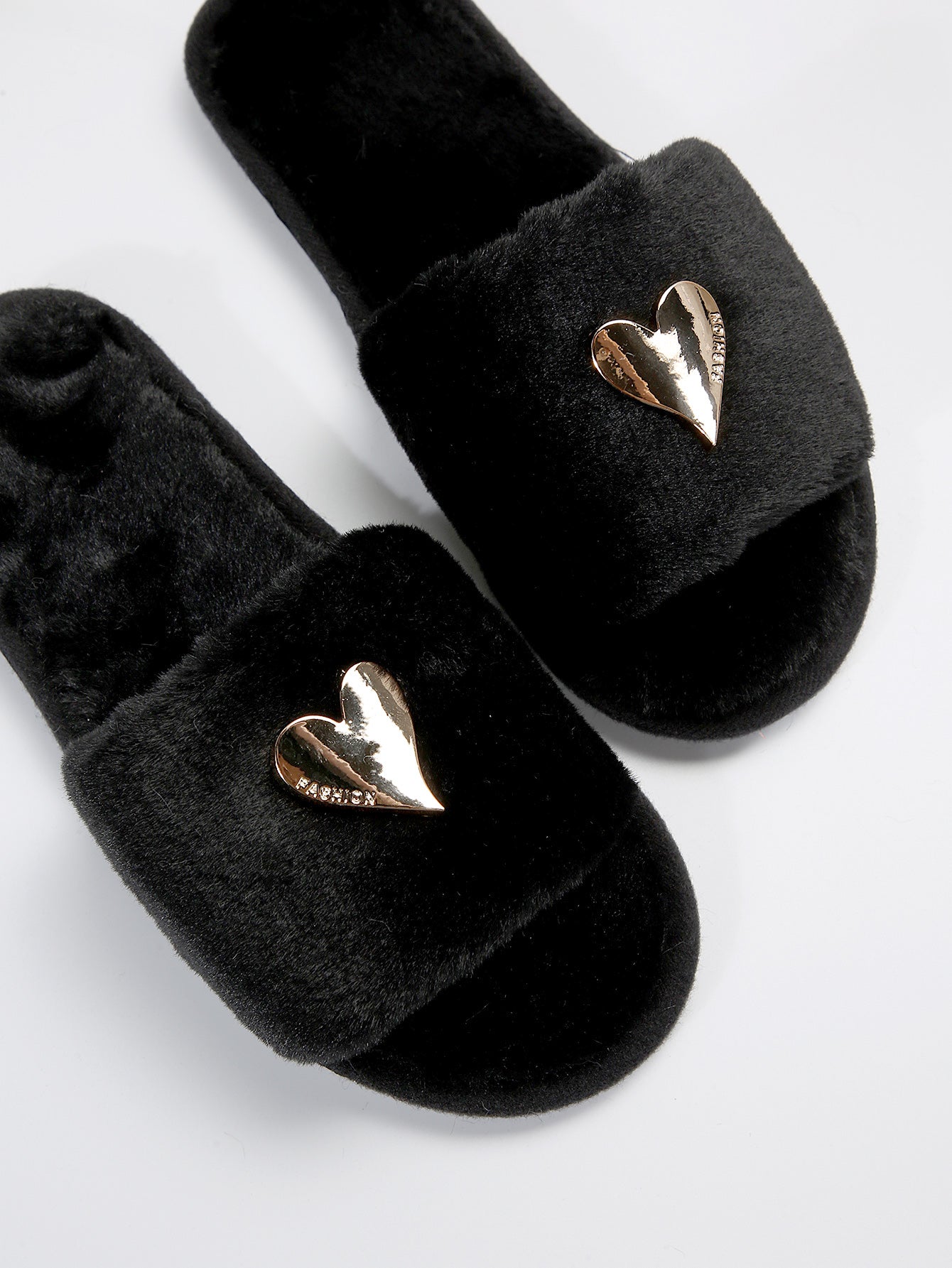 Fluffy Slippers Heart-Shaped Flat Slippers Women Home Casual Anti Rabbit Fur Cotton Slippers Women