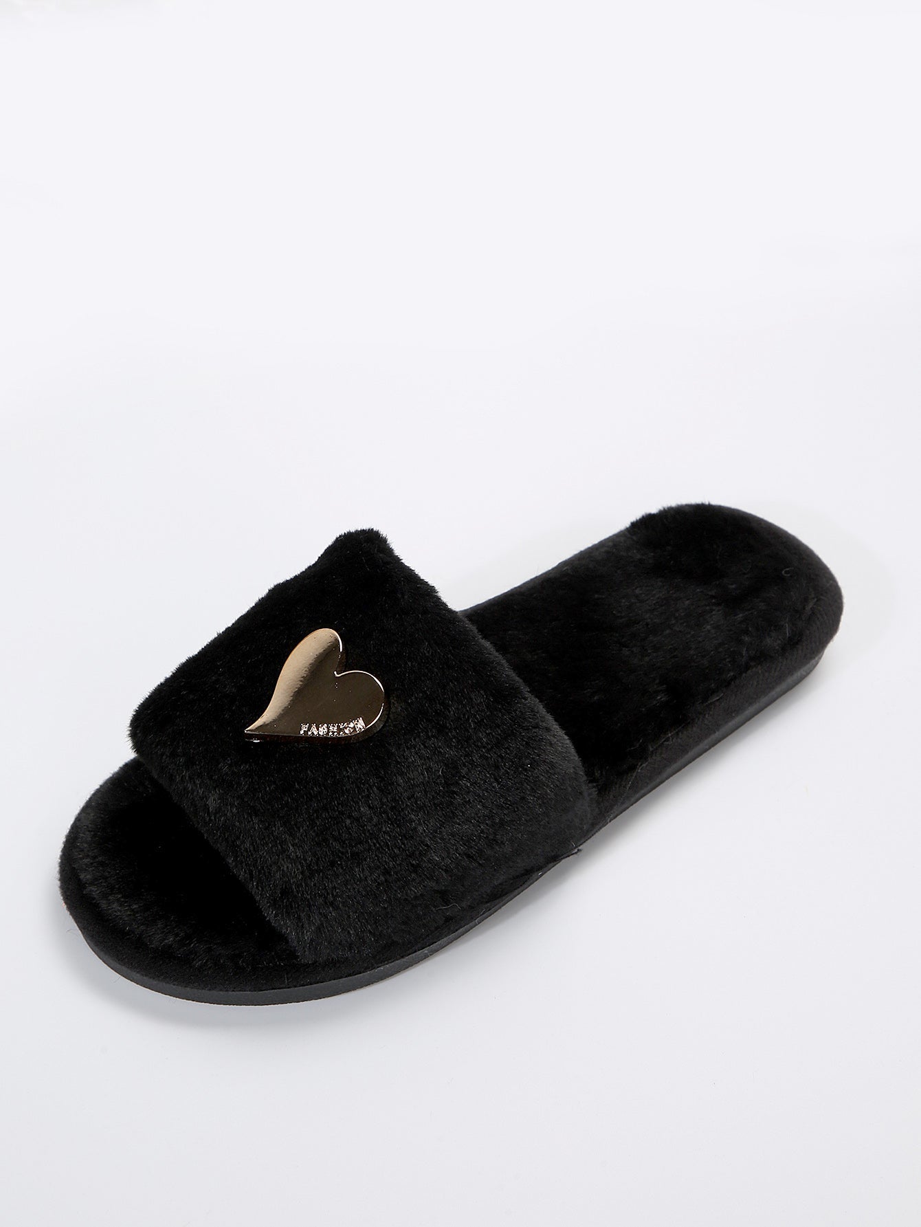 Fluffy Slippers Heart-Shaped Flat Slippers Women Home Casual Anti Rabbit Fur Cotton Slippers Women