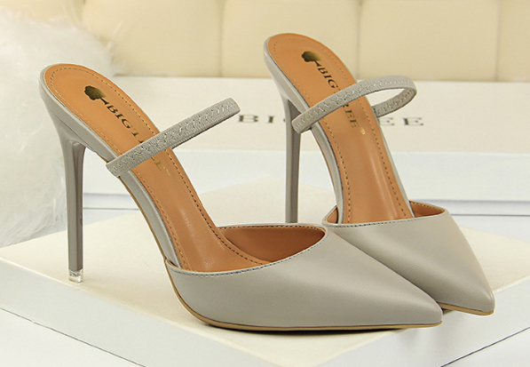 Simple Closed Toe Slippers Stiletto Heel Shallow Mouth Pointed Toe Hollow Out Cutout out Strap Women Slippers
