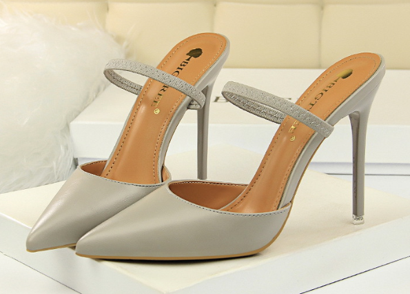 Simple Closed Toe Slippers Stiletto Heel Shallow Mouth Pointed Toe Hollow Out Cutout out Strap Women Slippers