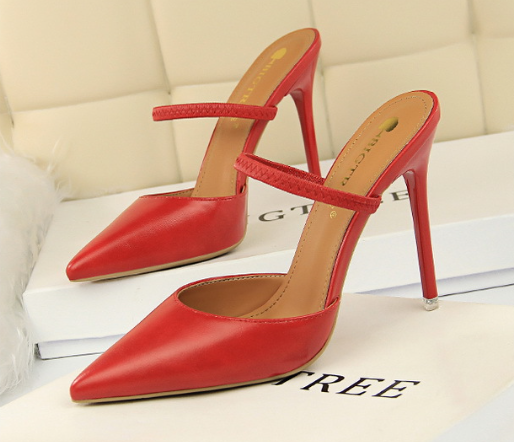 Simple Closed Toe Slippers Stiletto Heel Shallow Mouth Pointed Toe Hollow Out Cutout out Strap Women Slippers