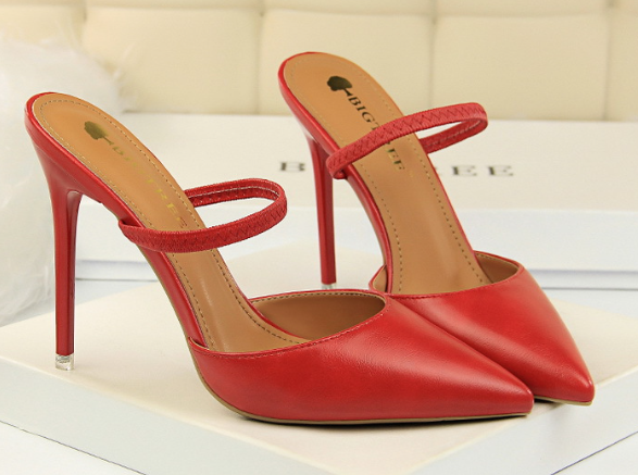 Simple Closed Toe Slippers Stiletto Heel Shallow Mouth Pointed Toe Hollow Out Cutout out Strap Women Slippers