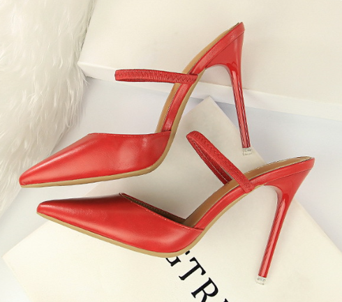 Simple Closed Toe Slippers Stiletto Heel Shallow Mouth Pointed Toe Hollow Out Cutout out Strap Women Slippers