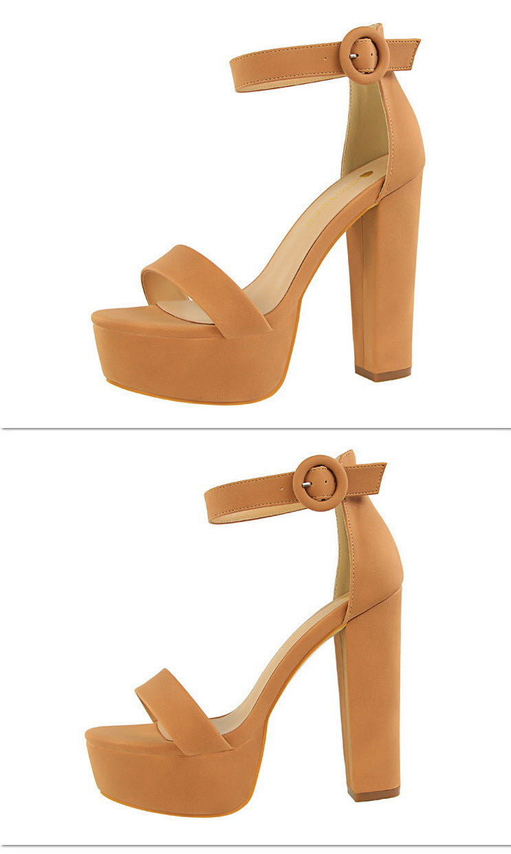 Chunky Heel Super Slimming High Heels Sexy Nightclub Women Shoes Waterproof Platform Open Toe Belt Buckle Sandals