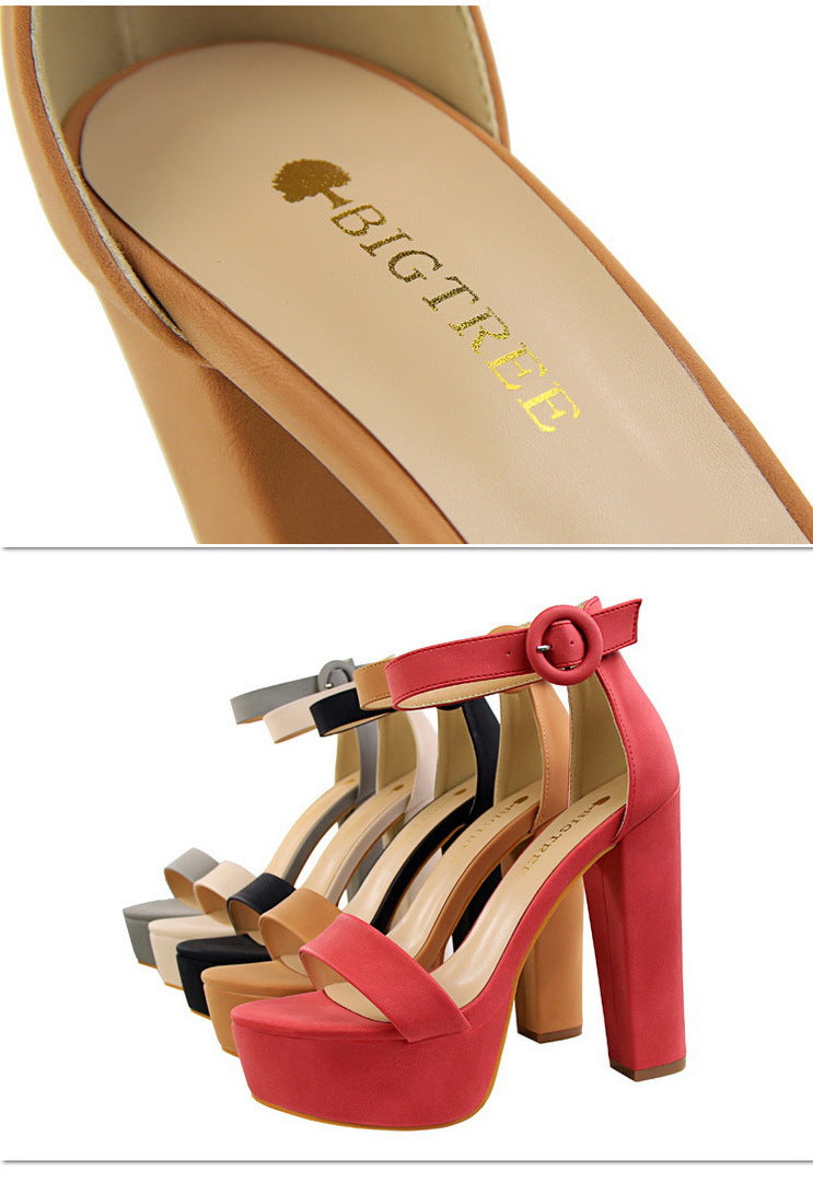 Chunky Heel Super Slimming High Heels Sexy Nightclub Women Shoes Waterproof Platform Open Toe Belt Buckle Sandals