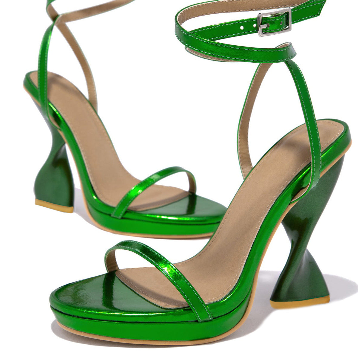 11cm Gold Green Purple Thick High Heel plus Size 2cm Front Platform Sandals plus Size Women Walking Shoes Heels