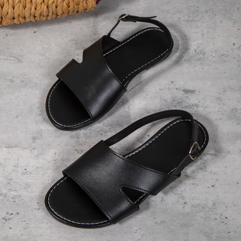 Hollow Out Cutout out Flat Sandals Women Solid Color Buckle Outdoor Beach Sandals