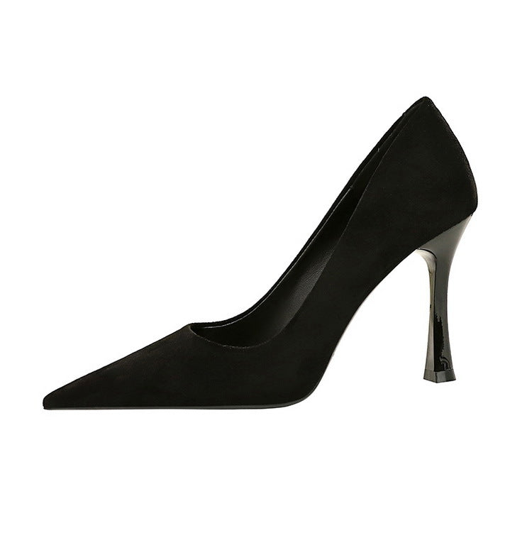 Simple Thin Cocktail High Heels Wine Glass Heel Super High Heel Suede Shallow Mouth Pointed Toe Women Shoes