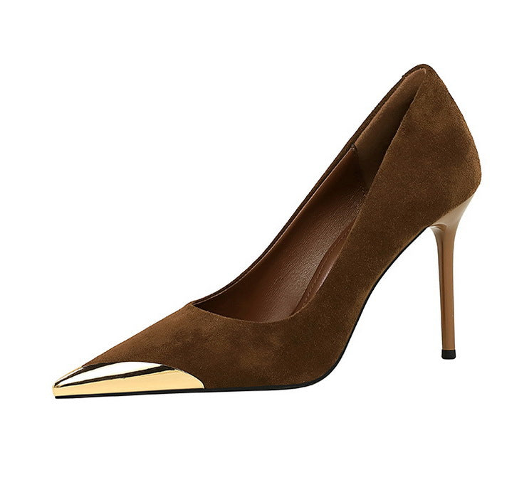 Cocktail Women Shoes Leopard Print High Heels Stiletto Suede Shallow Mouth Metal Pointed Toe Pumps Super High Heel