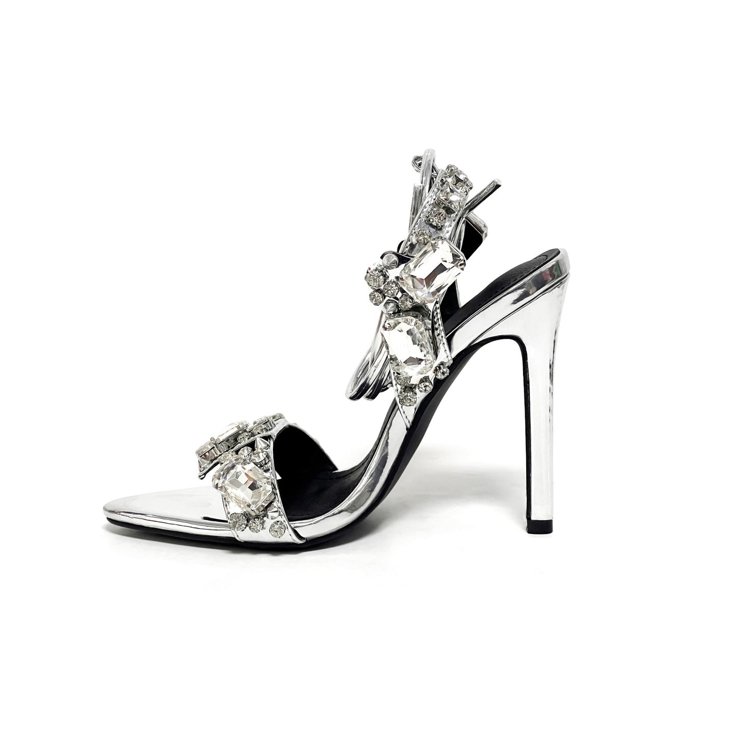 Pointed Toe 11cm Women Rhinestone Lace up Sexy Open Toe High Heel Sandals Gold Silver Green Purple High Heels Heels