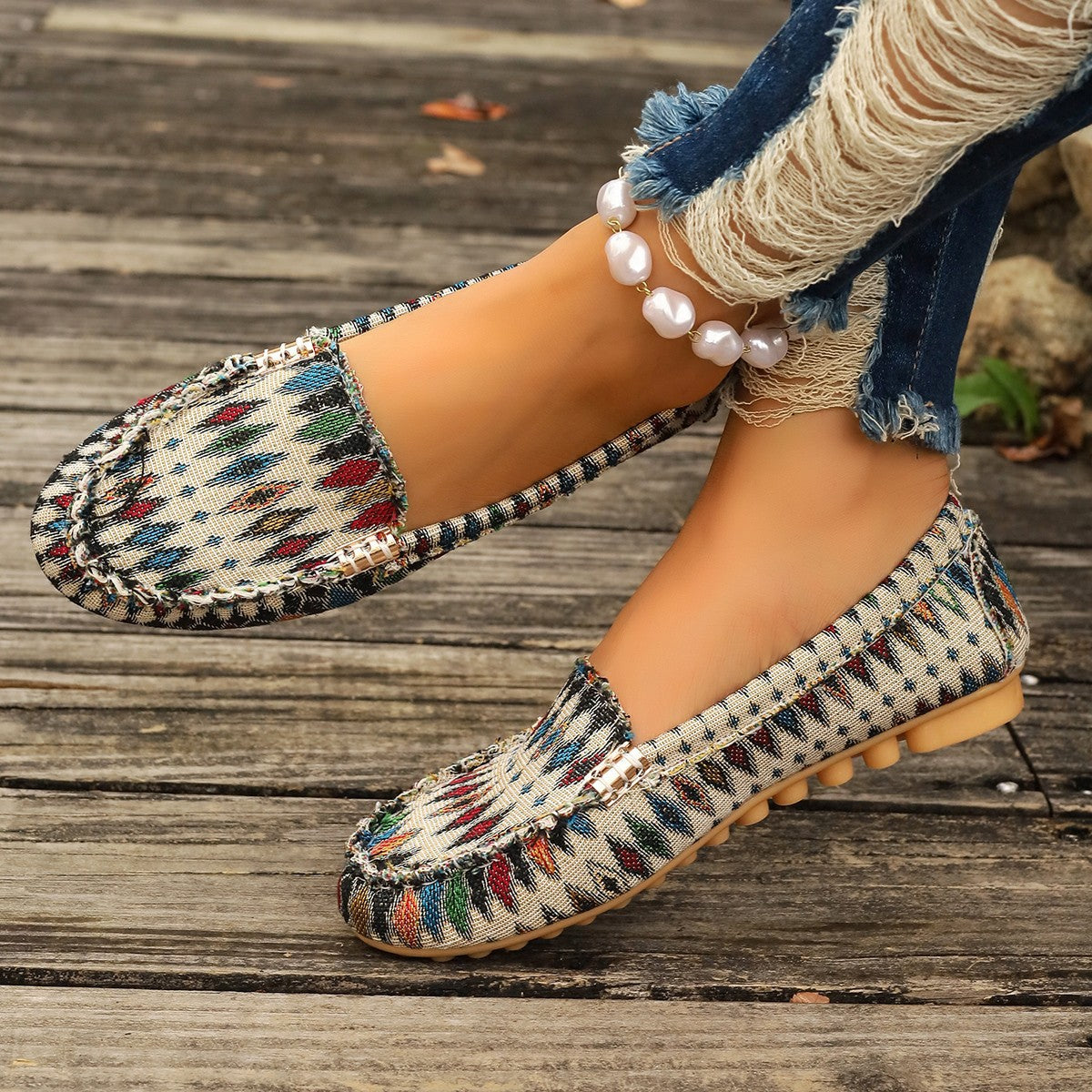 Arrival Color Matching Cloth Surface Lazy Flat Pumps Women Ethnic Low Cut Breathable Lazy Work Shoes