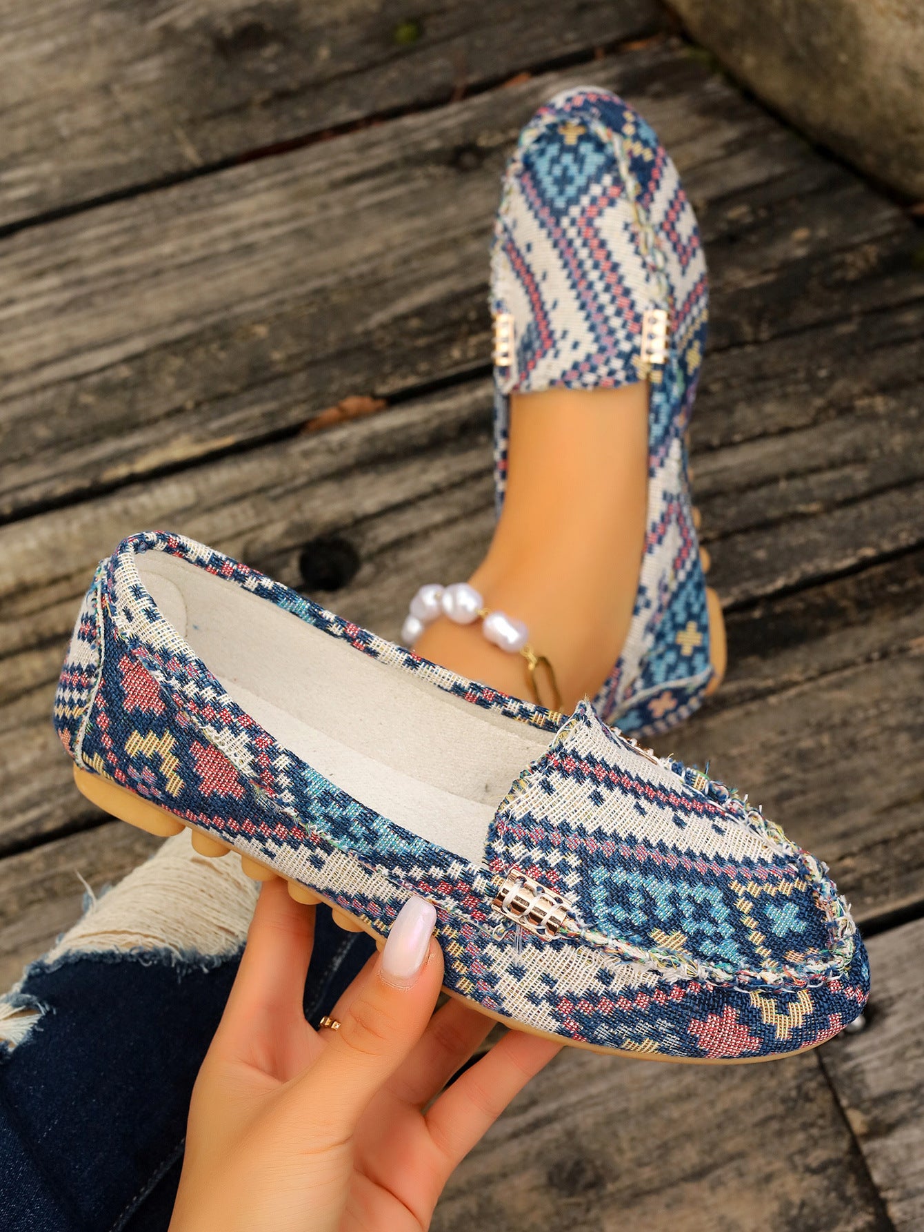 Arrival Color Matching Cloth Surface Lazy Flat Pumps Women Ethnic Low Cut Breathable Lazy Work Shoes
