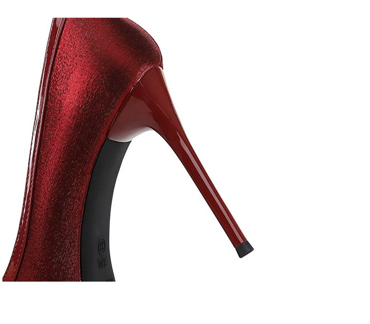 Stitching Pointed Toe Cocktail High Heel Shoes Waterproof Platform Bow Shallow Mouth Sexy Shoes