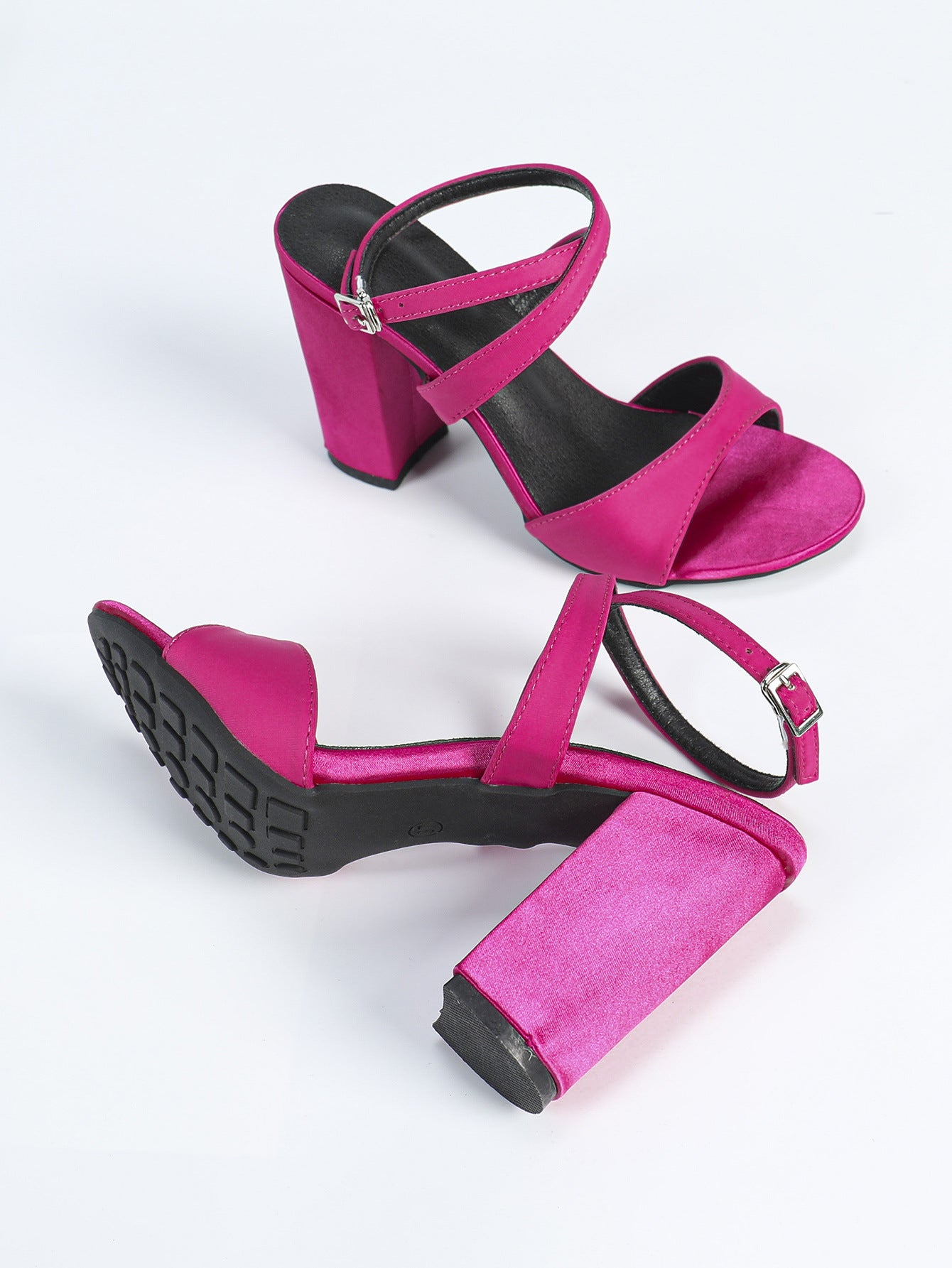 Summer round Toe 9cm Chunky Heel Cross High Heels Strap Sandals Women plus Size Women Shoes
