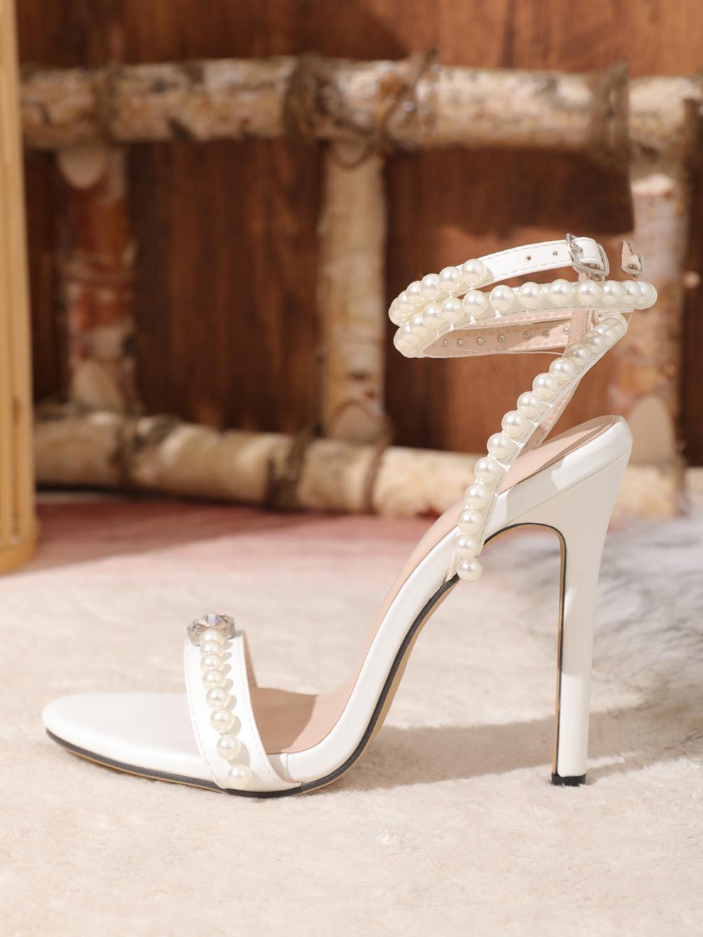 Pearl Strap Wedding Cocktail High Heels Summer All Match High Heel Sandals for Women