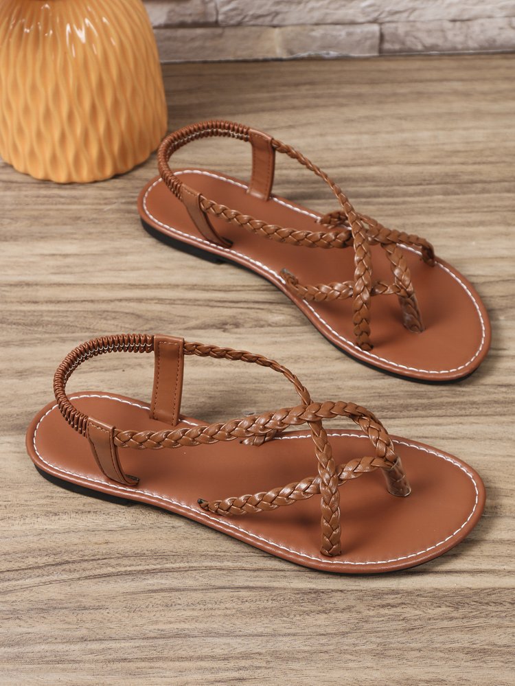 Women Flip Toe Woven Flat Beach Sandals Casual plus Size Internet Sandals Slip on Women Shoes
