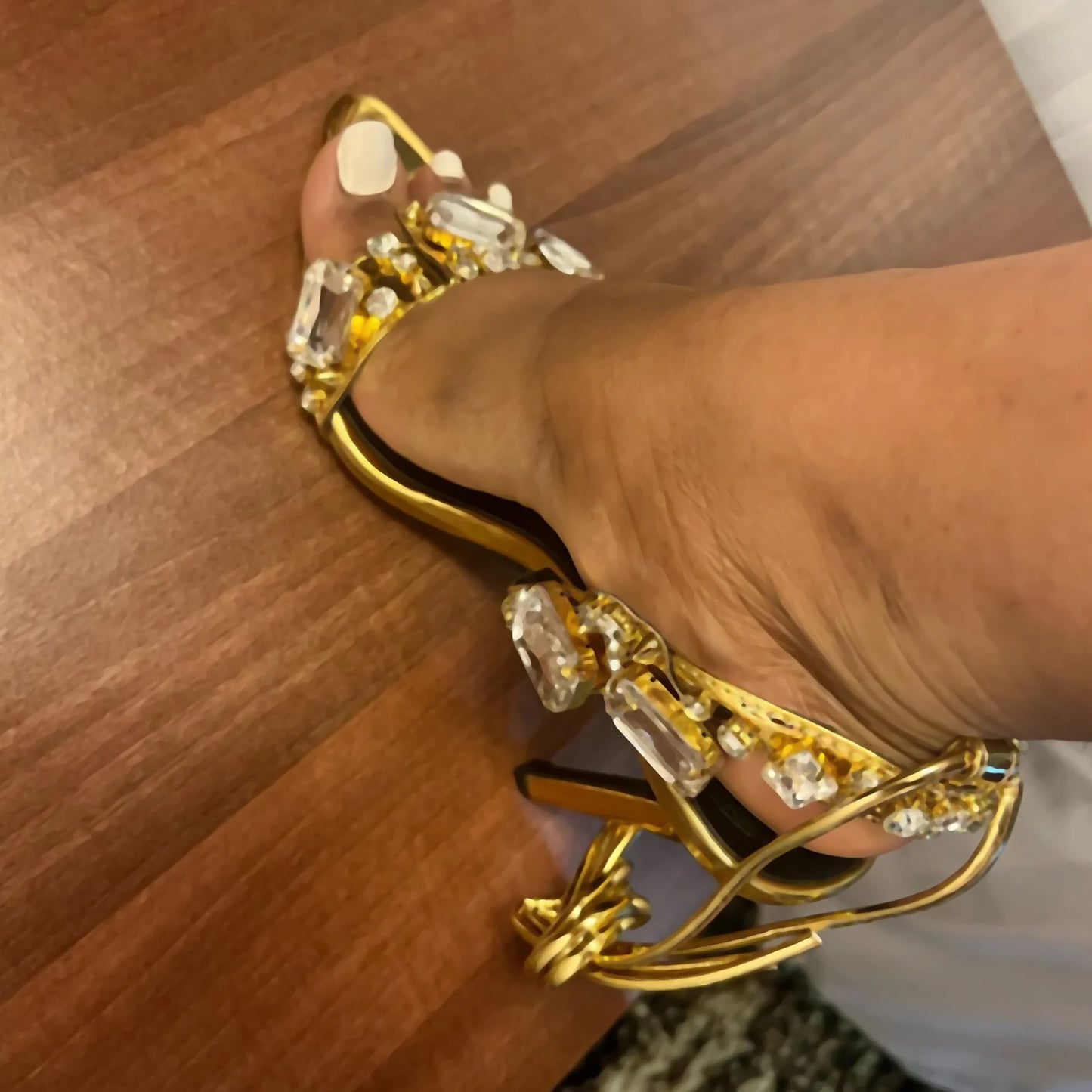 11cm Pointed Gold Rivet Rhinestone Stiletto Heels Summer Sandals Shoes
