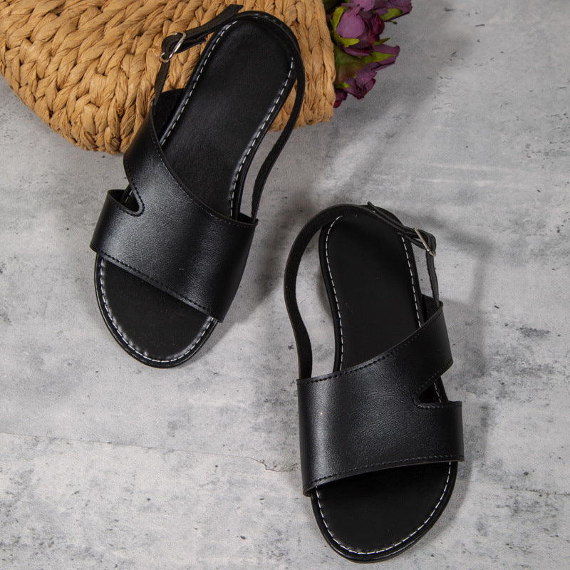 Hollow Out Cutout out Flat Sandals Women Solid Color Buckle Outdoor Beach Sandals