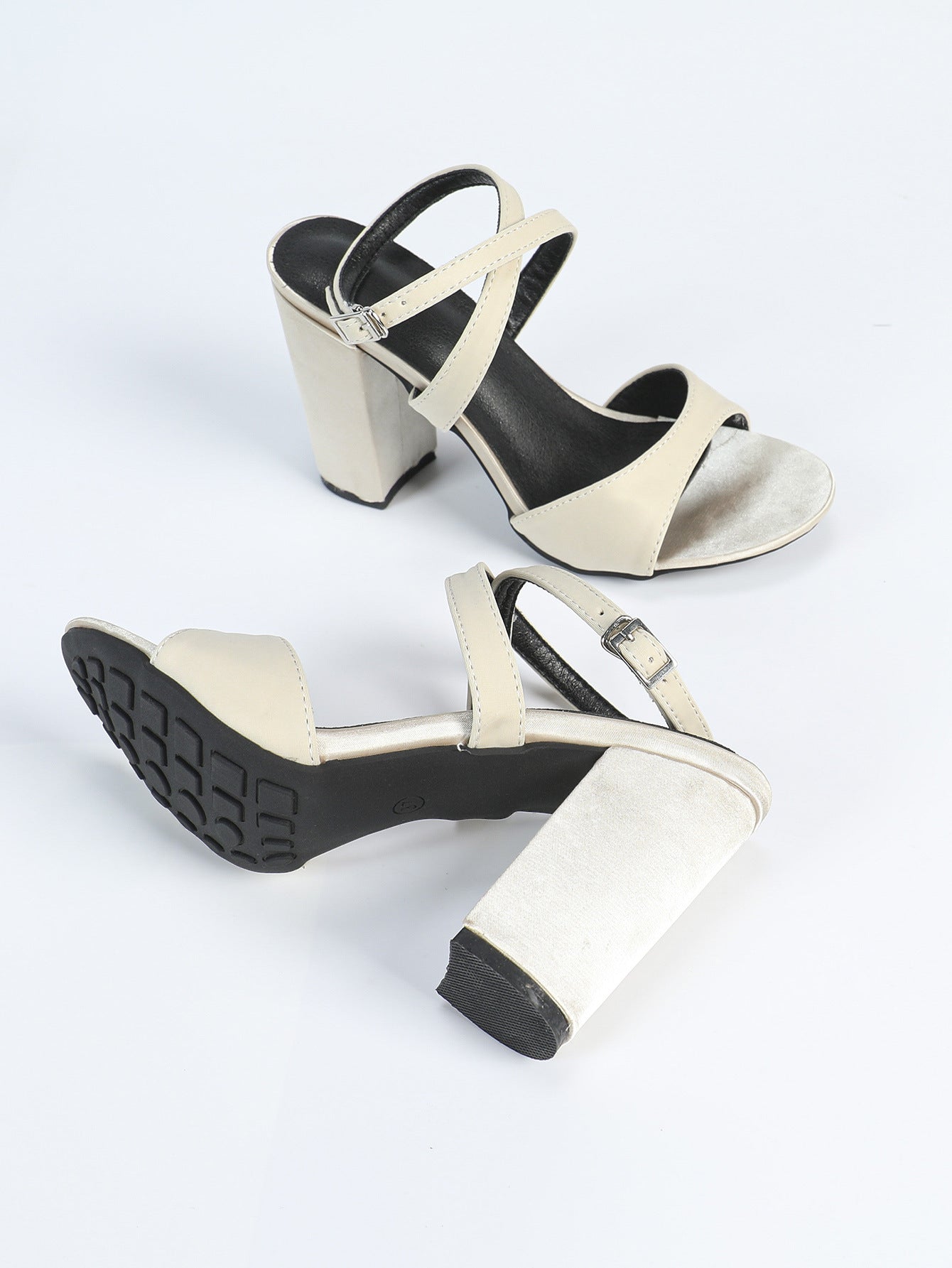 Summer round Toe 9cm Chunky Heel Cross High Heels Strap Sandals Women plus Size Women Shoes