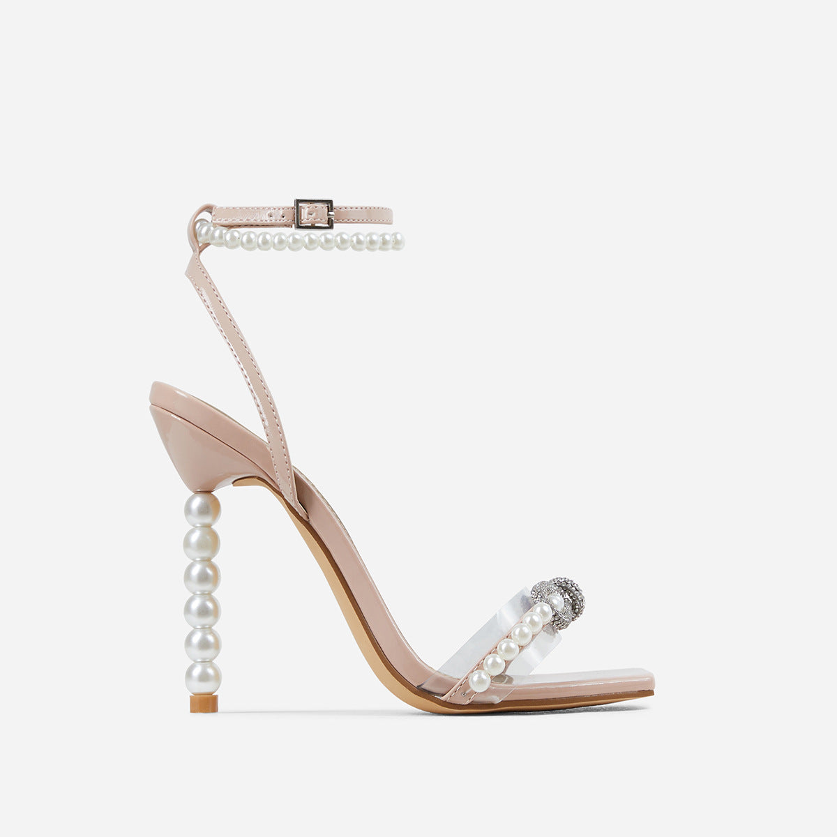 9cm Square Toe Stiletto Heel Heels Rhinestone Bow Pearl Strap Women Shoes
