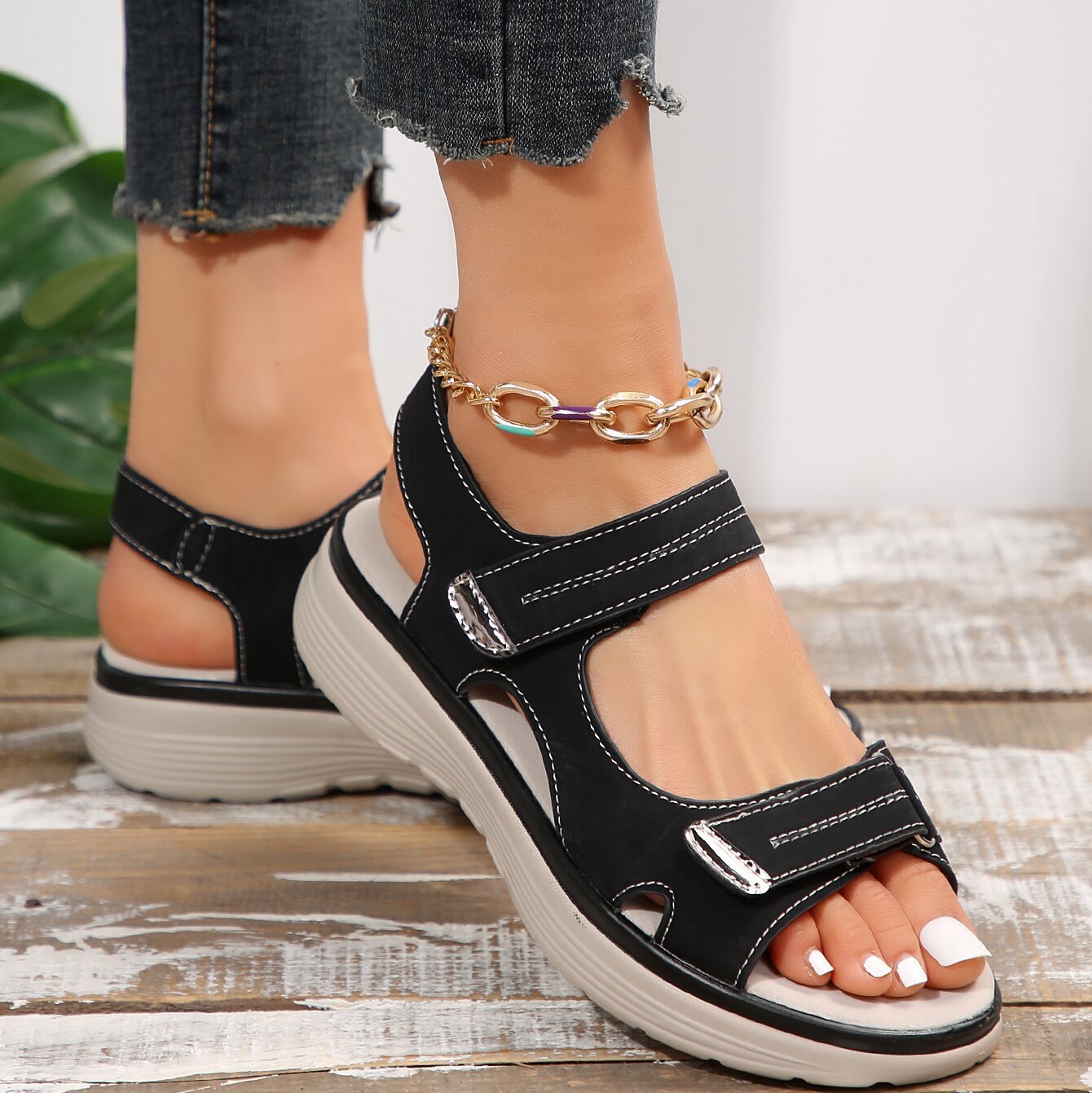plus Size Velcro Sports Platform Sandals Women Open Toe Beach Sandals