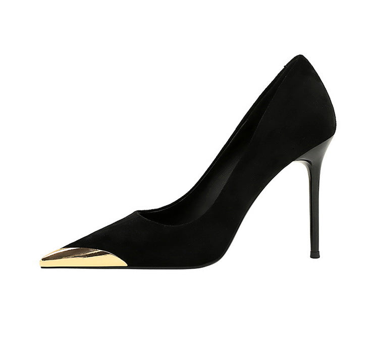 Cocktail Women Shoes Leopard Print High Heels Stiletto Suede Shallow Mouth Metal Pointed Toe Pumps Super High Heel