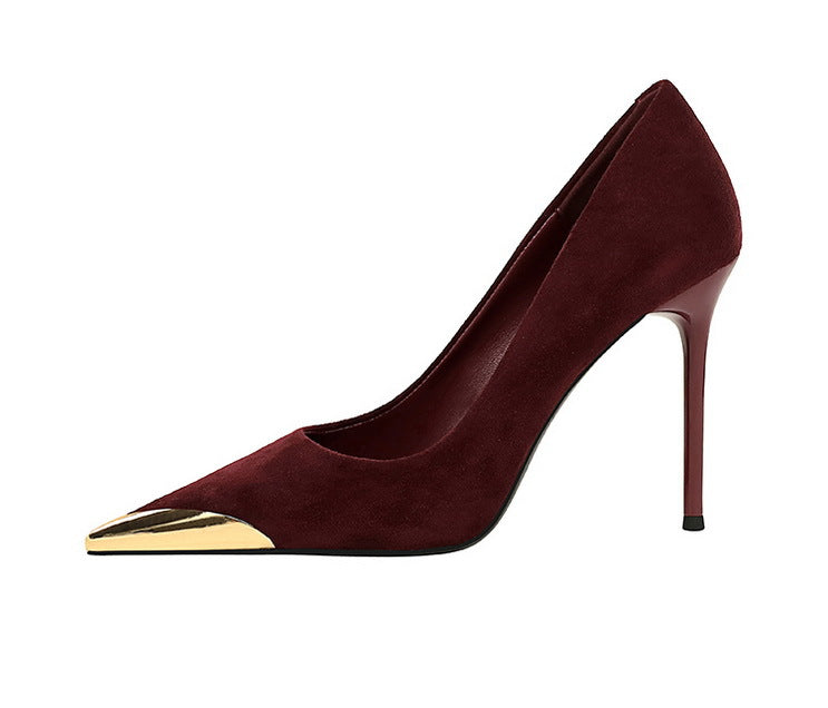 Cocktail Women Shoes Leopard Print High Heels Stiletto Suede Shallow Mouth Metal Pointed Toe Pumps Super High Heel