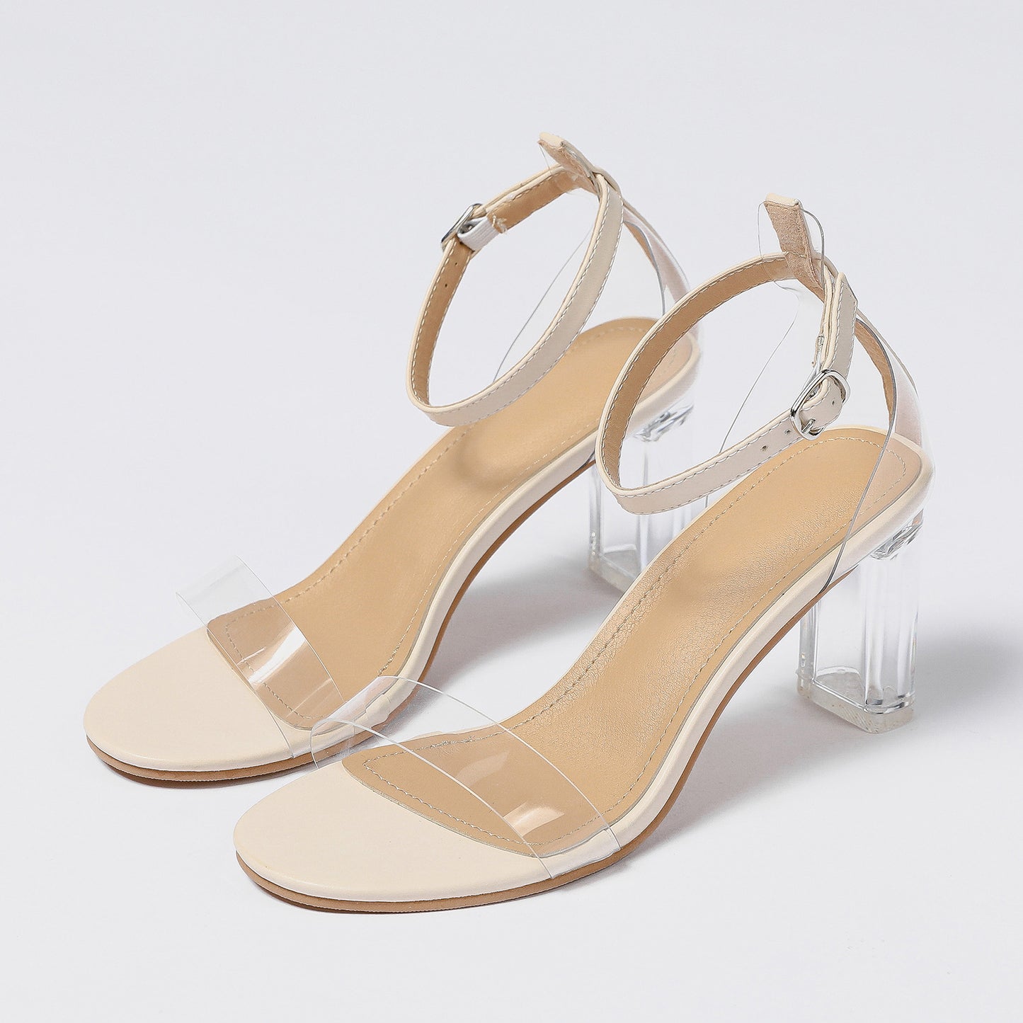 plus Size Ankle Strap Buckle Chunky Heel Sandals Early Spring Transparent Shoes Women