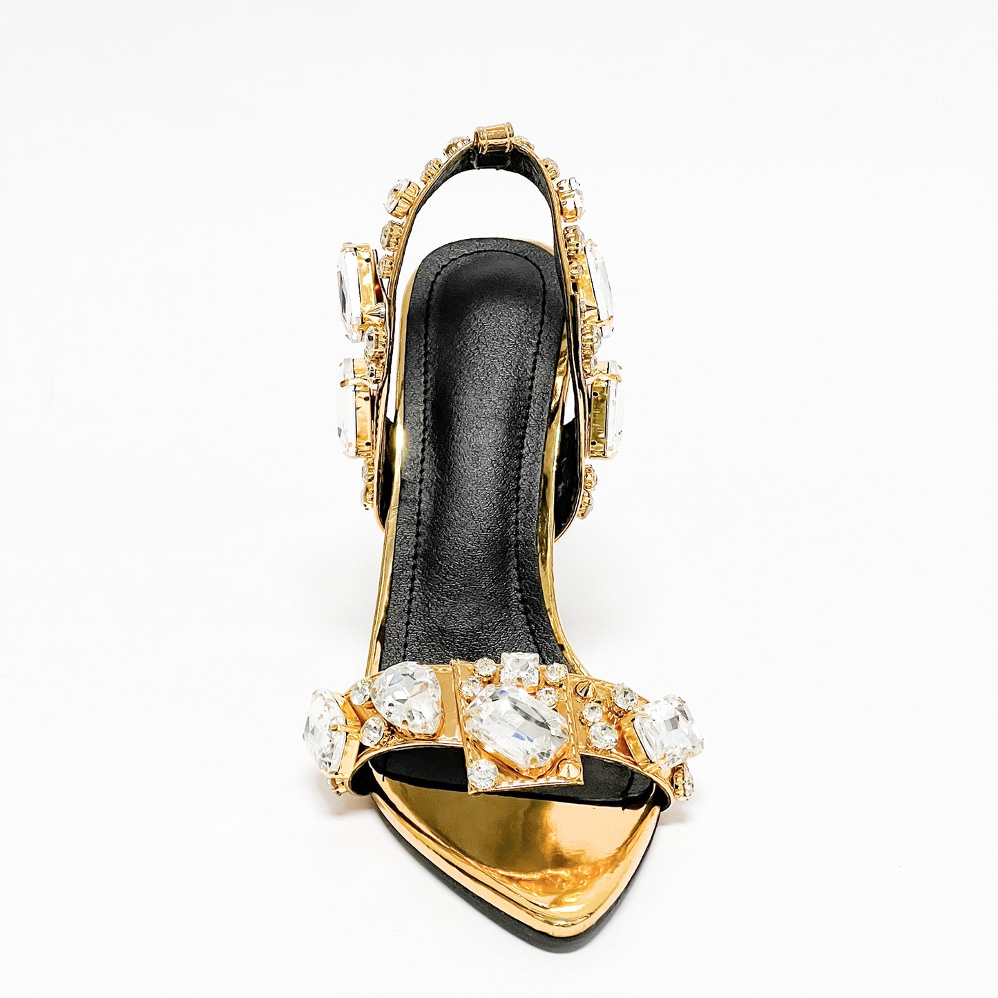 11cm Pointed Gold Rivet Rhinestone Stiletto Heels Summer Sandals Shoes