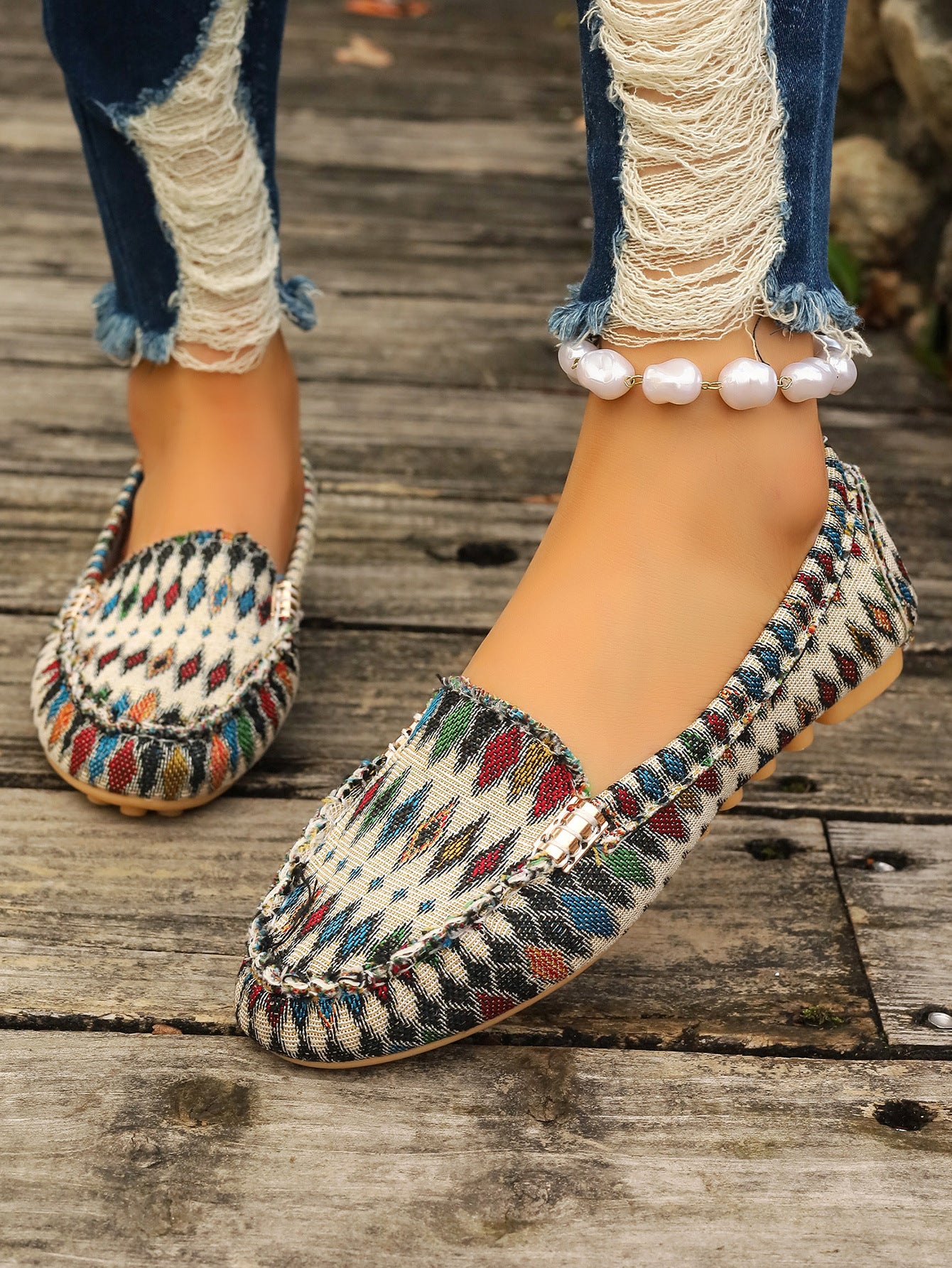 Arrival Color Matching Cloth Surface Lazy Flat Pumps Women Ethnic Low Cut Breathable Lazy Work Shoes
