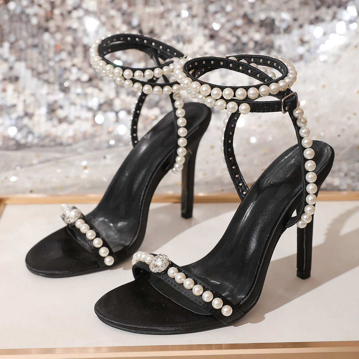 Pearl Strap Wedding Cocktail High Heels Summer All Match High Heel Sandals for Women