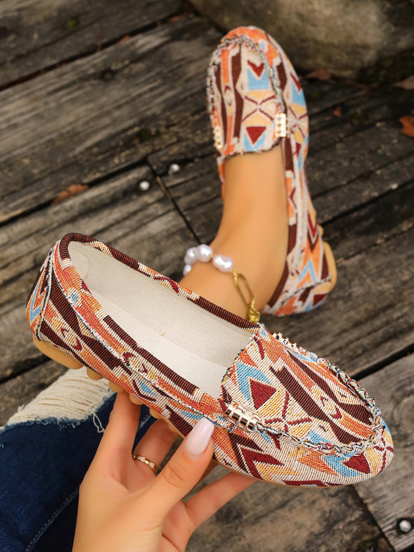 Arrival Color Matching Cloth Surface Lazy Flat Pumps Women Ethnic Low Cut Breathable Lazy Work Shoes