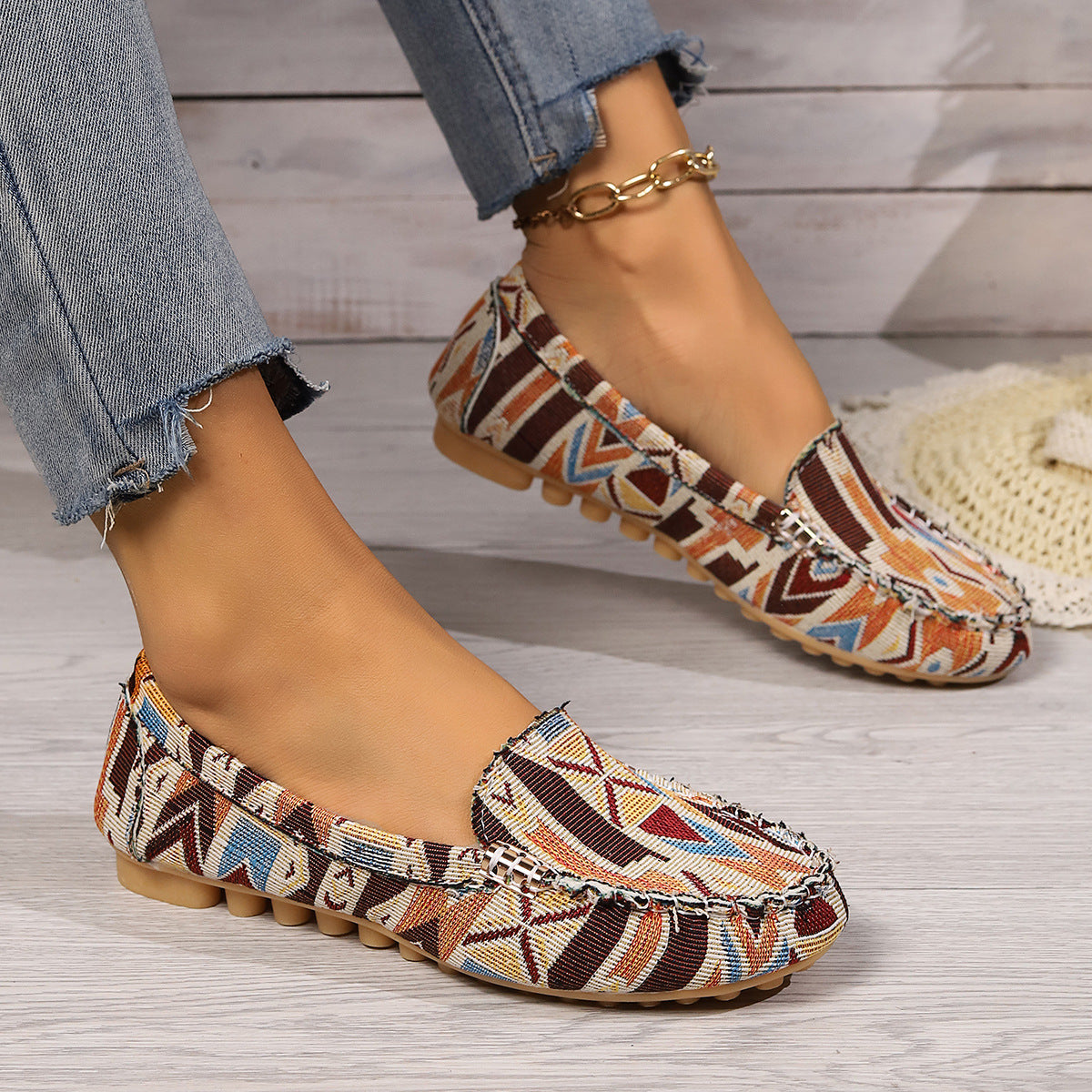 Arrival Color Matching Cloth Surface Lazy Flat Pumps Women Ethnic Low Cut Breathable Lazy Work Shoes