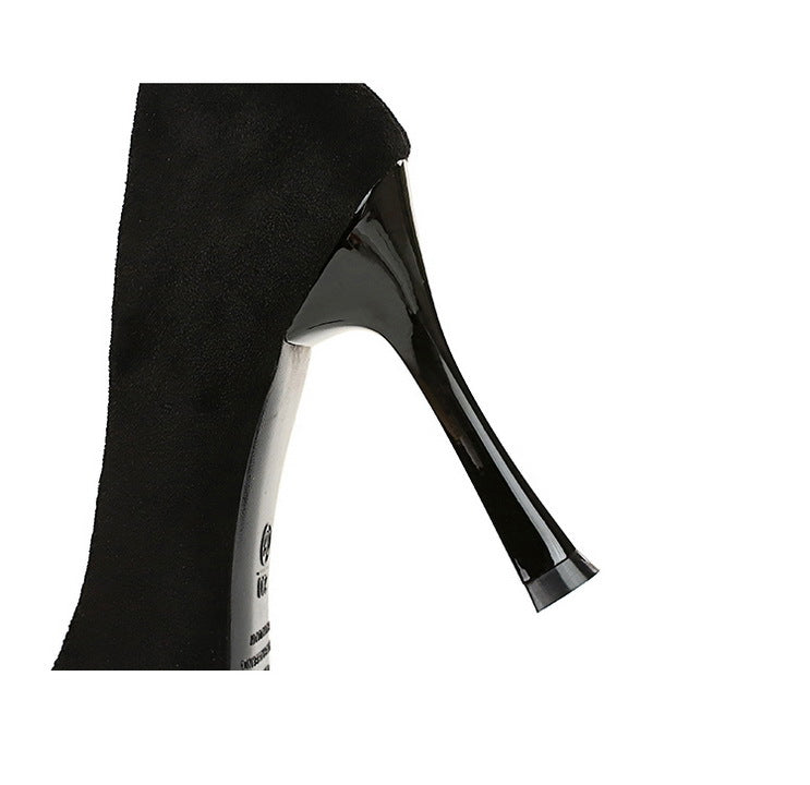 Simple Thin Cocktail High Heels Wine Glass Heel Super High Heel Suede Shallow Mouth Pointed Toe Women Shoes