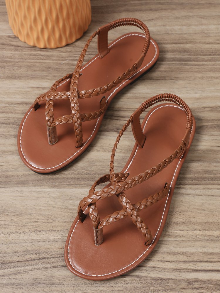 Women Flip Toe Woven Flat Beach Sandals Casual plus Size Internet Sandals Slip on Women Shoes