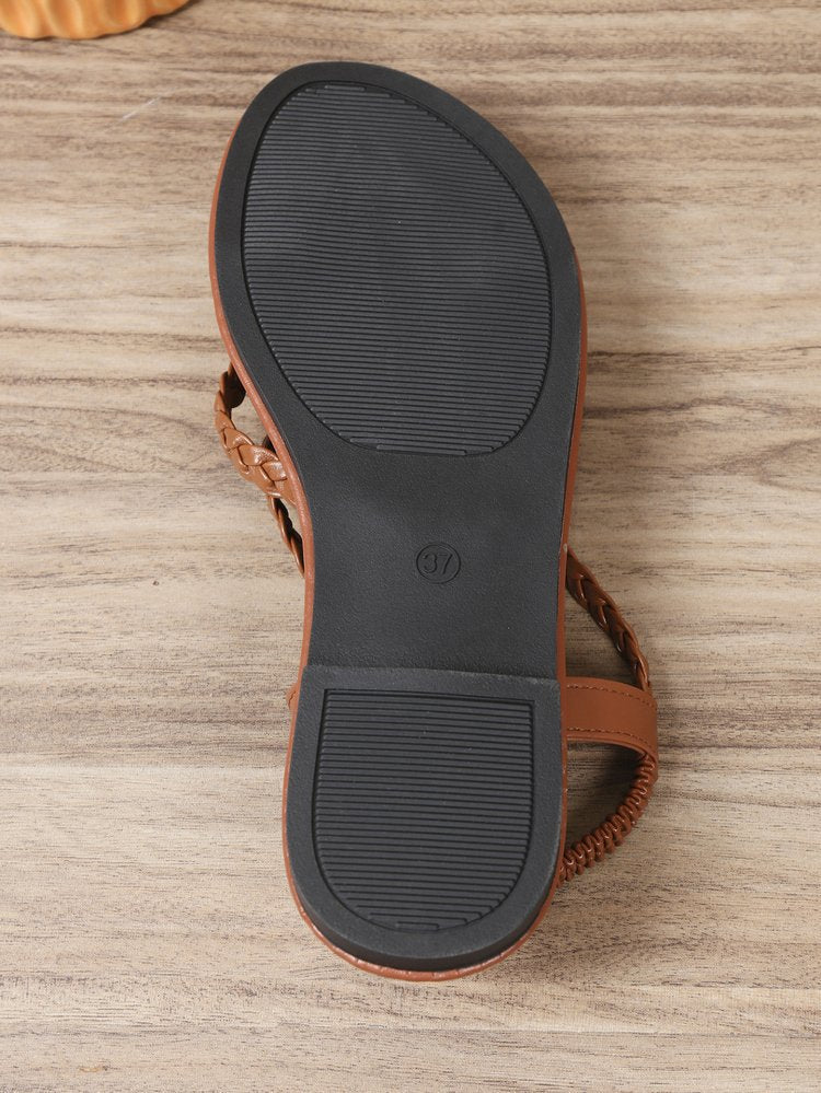 Women Flip Toe Woven Flat Beach Sandals Casual plus Size Internet Sandals Slip on Women Shoes