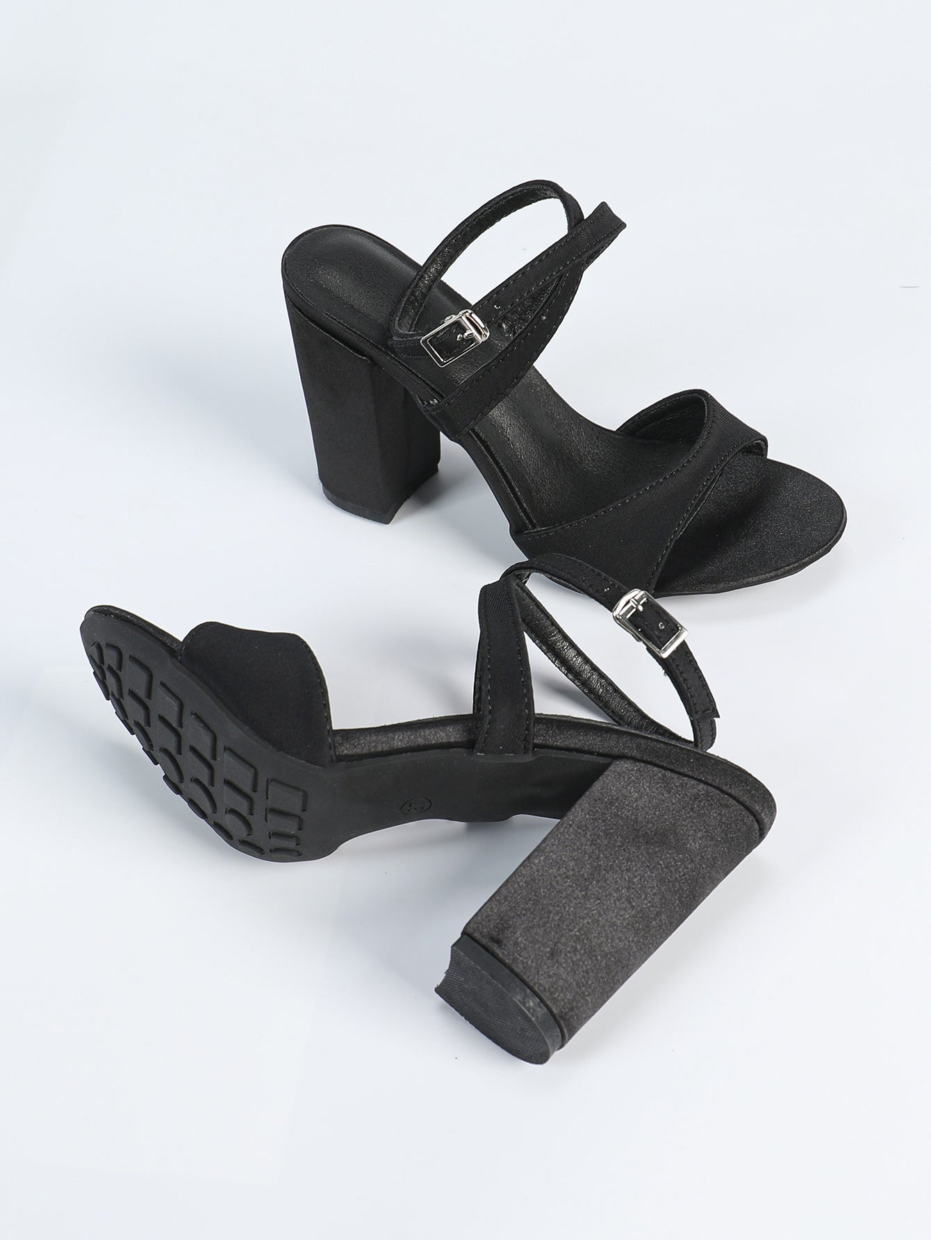 Summer round Toe 9cm Chunky Heel Cross High Heels Strap Sandals Women plus Size Women Shoes