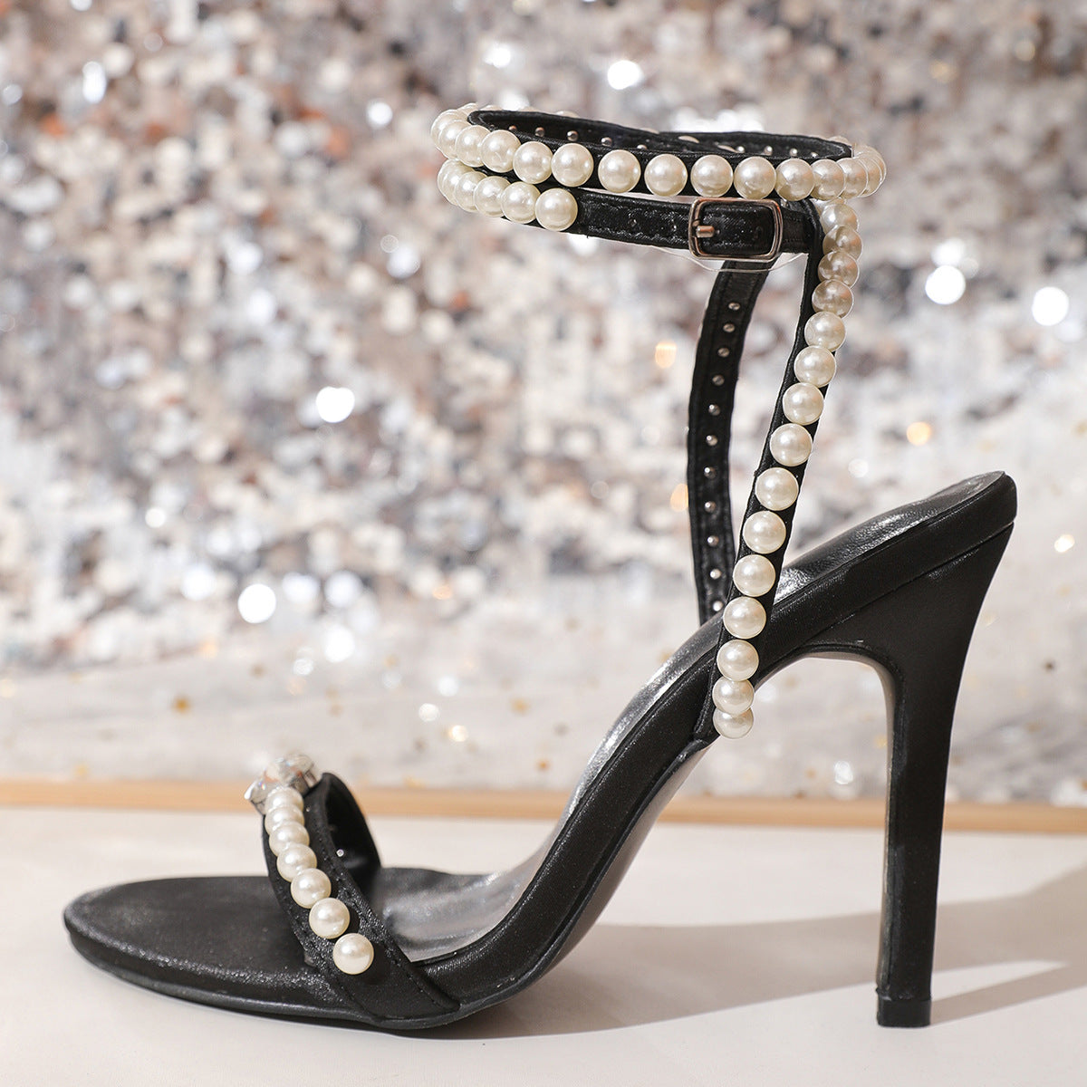 Pearl Strap Wedding Cocktail High Heels Summer All Match High Heel Sandals for Women