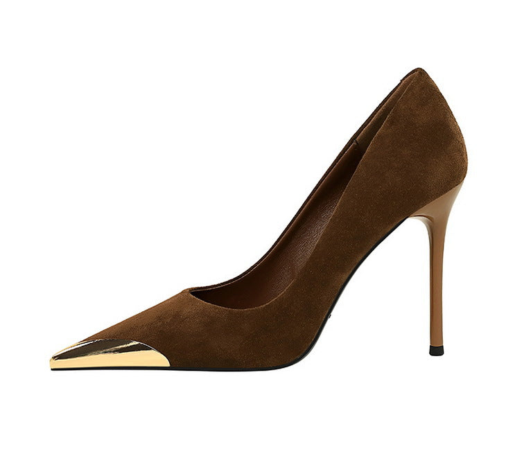 Cocktail Women Shoes Leopard Print High Heels Stiletto Suede Shallow Mouth Metal Pointed Toe Pumps Super High Heel