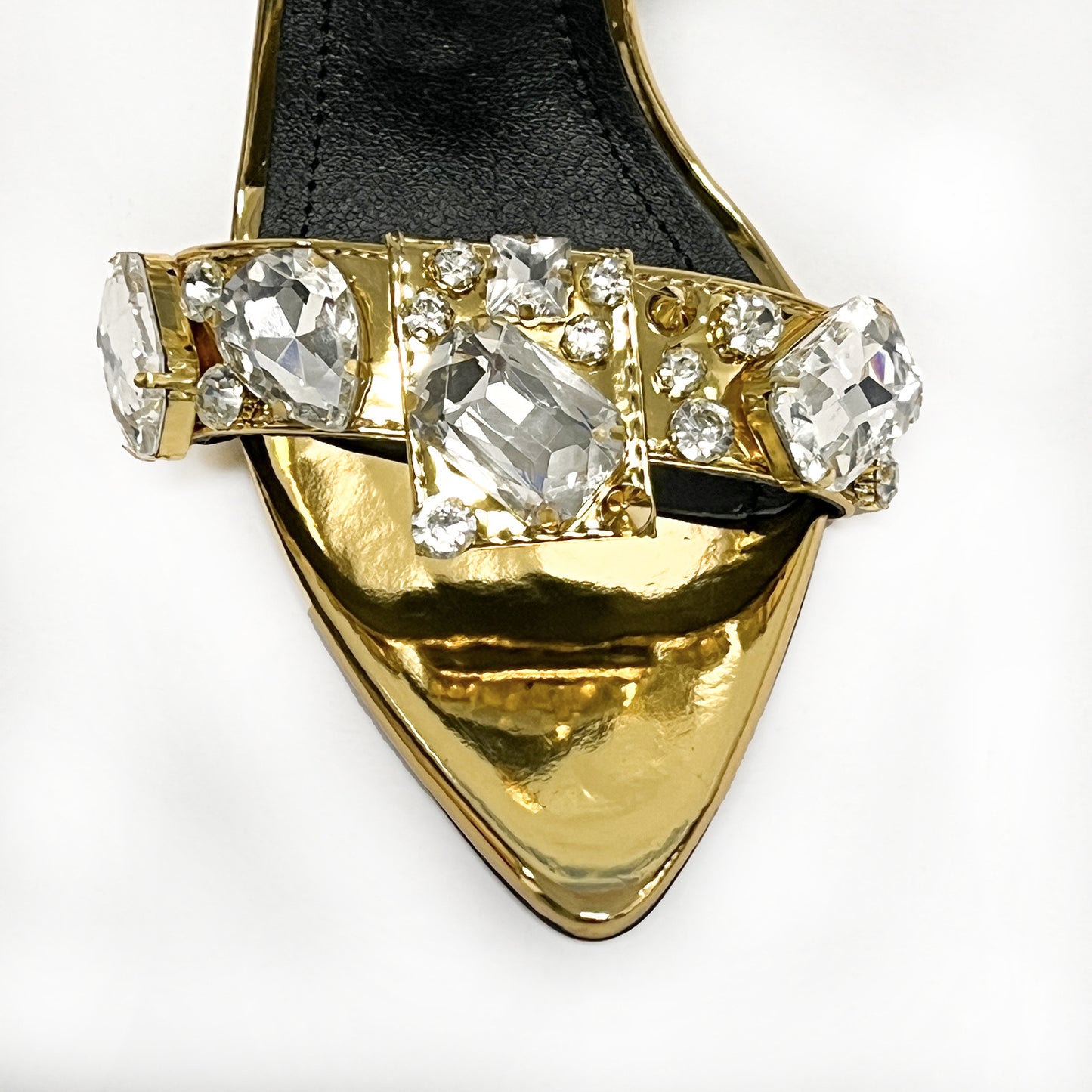 11cm Pointed Gold Rivet Rhinestone Stiletto Heels Summer Sandals Shoes