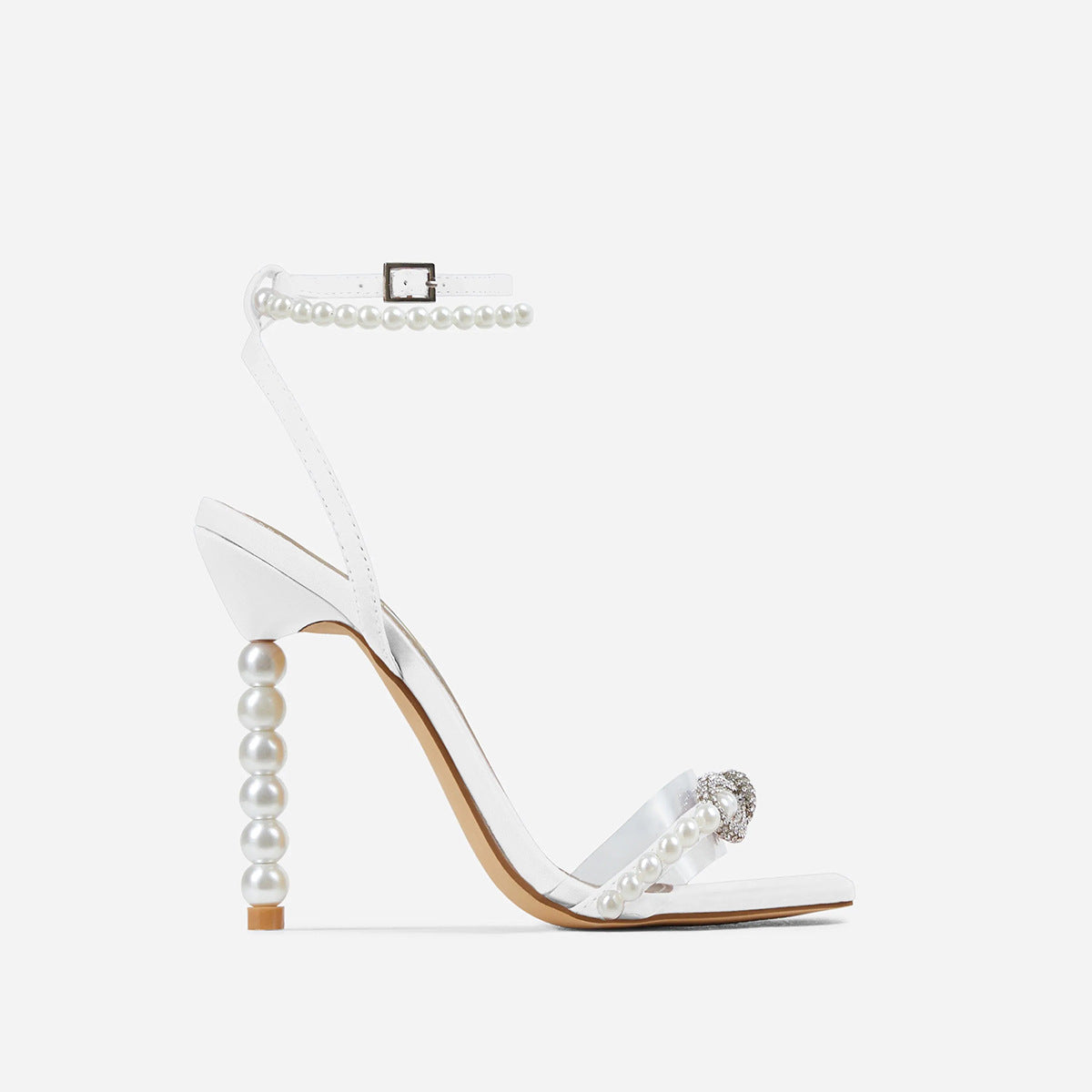 9cm Square Toe Stiletto Heel Heels Rhinestone Bow Pearl Strap Women Shoes