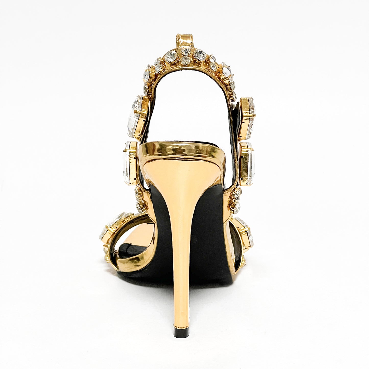 11cm Pointed Gold Rivet Rhinestone Stiletto Heels Summer Sandals Shoes