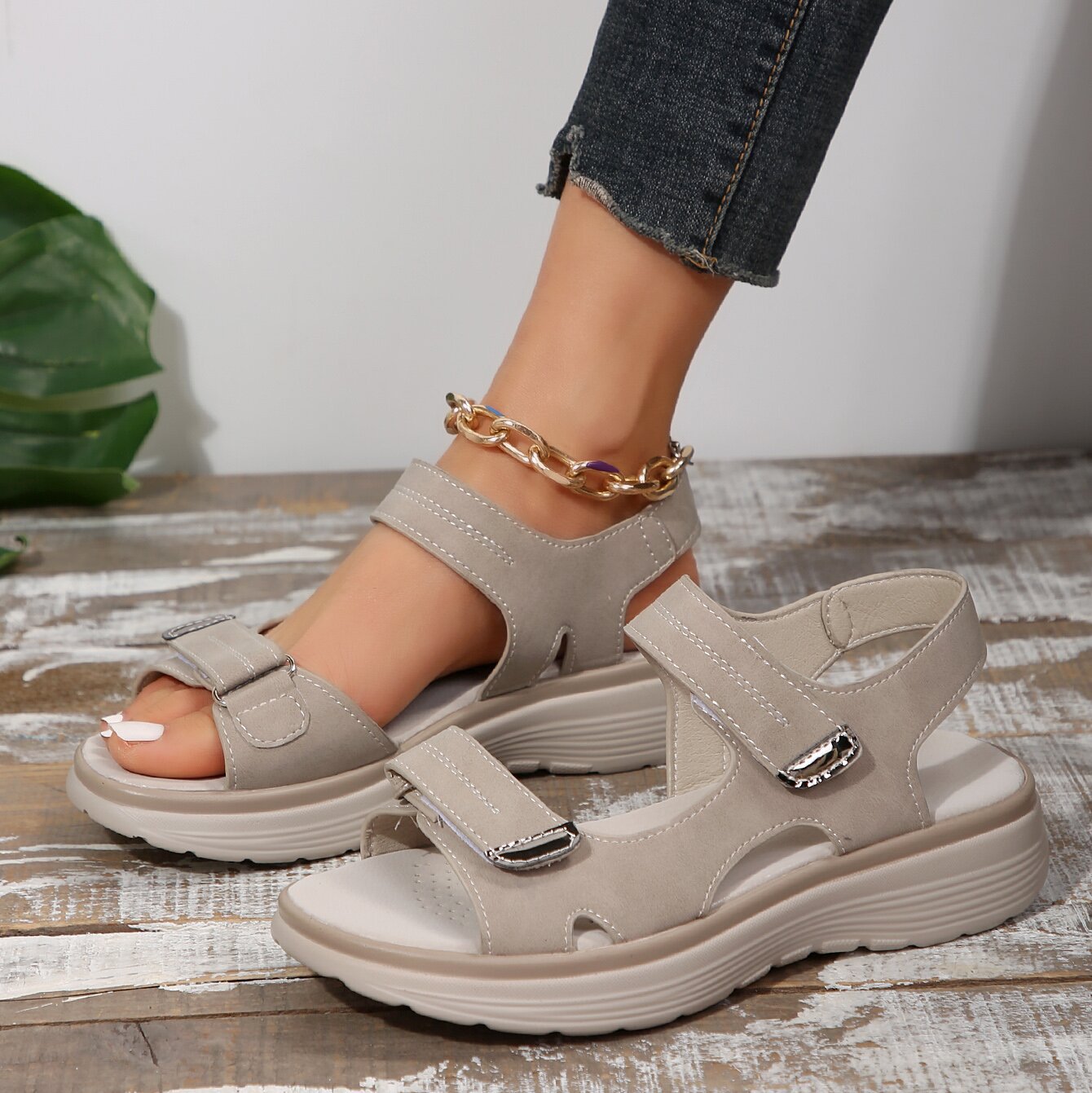 plus Size Velcro Sports Platform Sandals Women Open Toe Beach Sandals