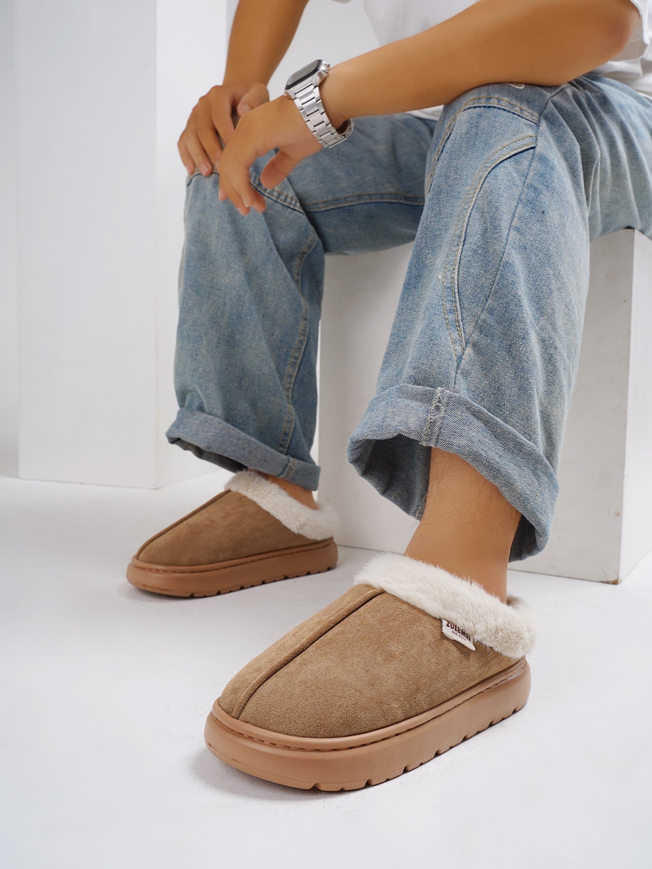 Arrival Wool Mouth Stretch Band Fluffy Slippers Home Non Slip Warm Cotton Slippers Winter Women Thickened Velvet Cotton Slippers