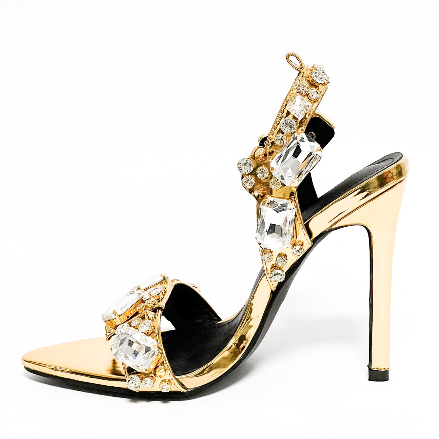 11cm Pointed Gold Rivet Rhinestone Stiletto Heels Summer Sandals Shoes
