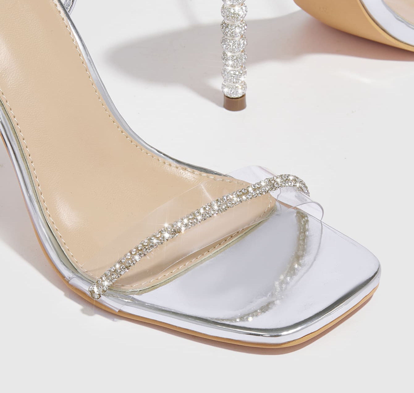 9cm Rhinestone Stiletto Silver Women Summer High Heel Sandals Women Rhinestones Strap Heels