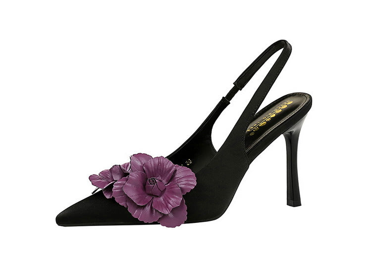 Cocktail Hollow Out Cutout out Back Strap Pointed Stiletto Heel High Heels Color Blocking Floral Women Shoes Shallow Mouth Pumps